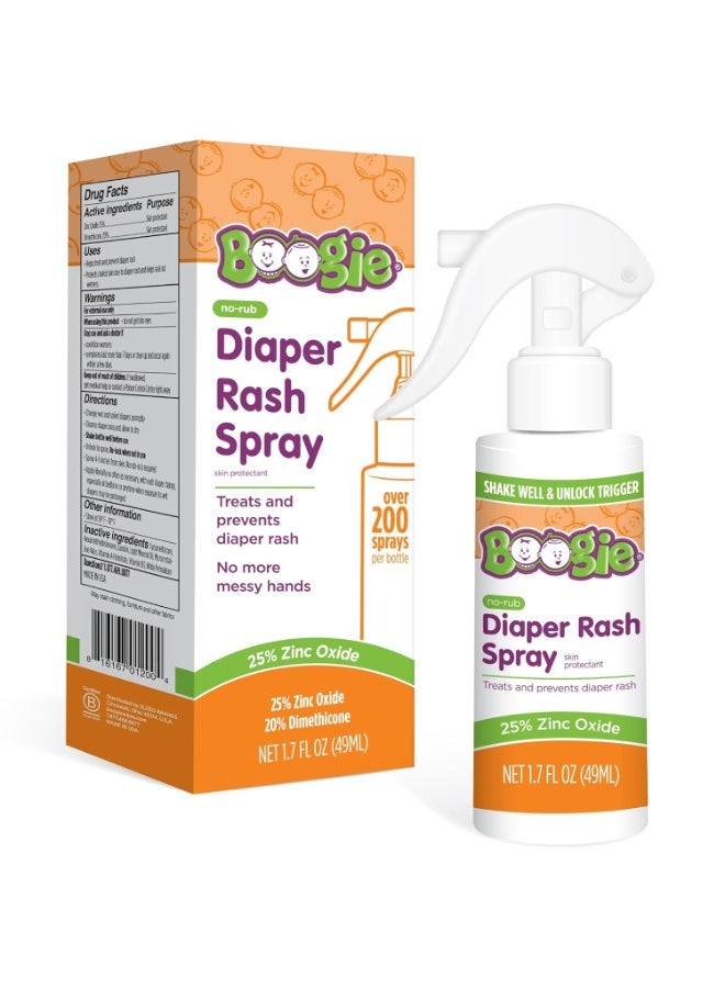 Boogie Diaper Rash Cream Spray for Baby, Travel Friendly No-Rub Touch Free Application for Sensitive Skin, Over 200 Sprays per Bottle, 1.7 oz (Pack of 1)